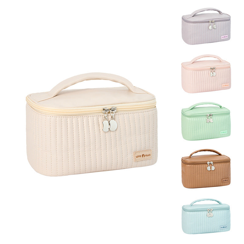 Open Cover Cake Cosmetic Bag Pu Solid Color Portable Toiletry Bag Cosmetic Portable Storage Bag Cosmetic Bag