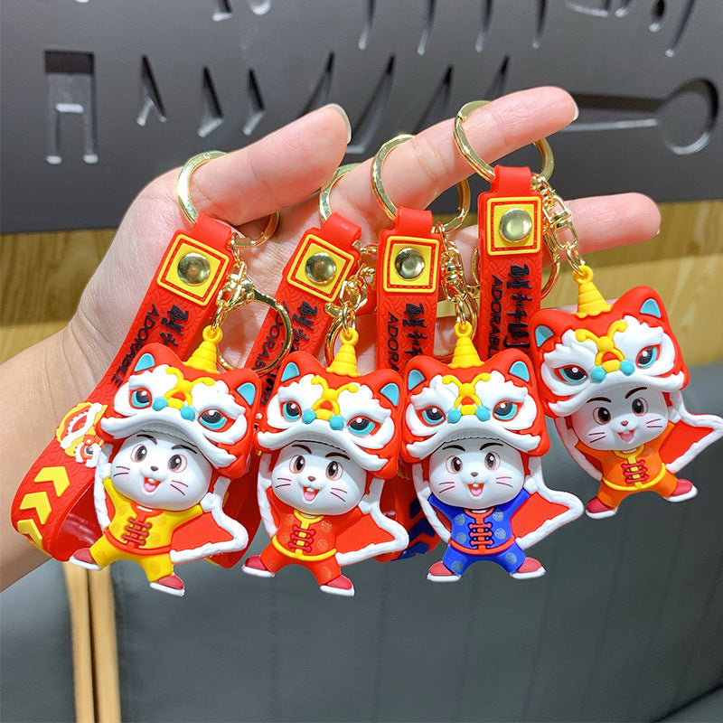 Creative Rabbit Year National Tide Lion Key Chain Cute Cartoon Rabbit Doll Automobile Hanging Ornament New Year Small Gift