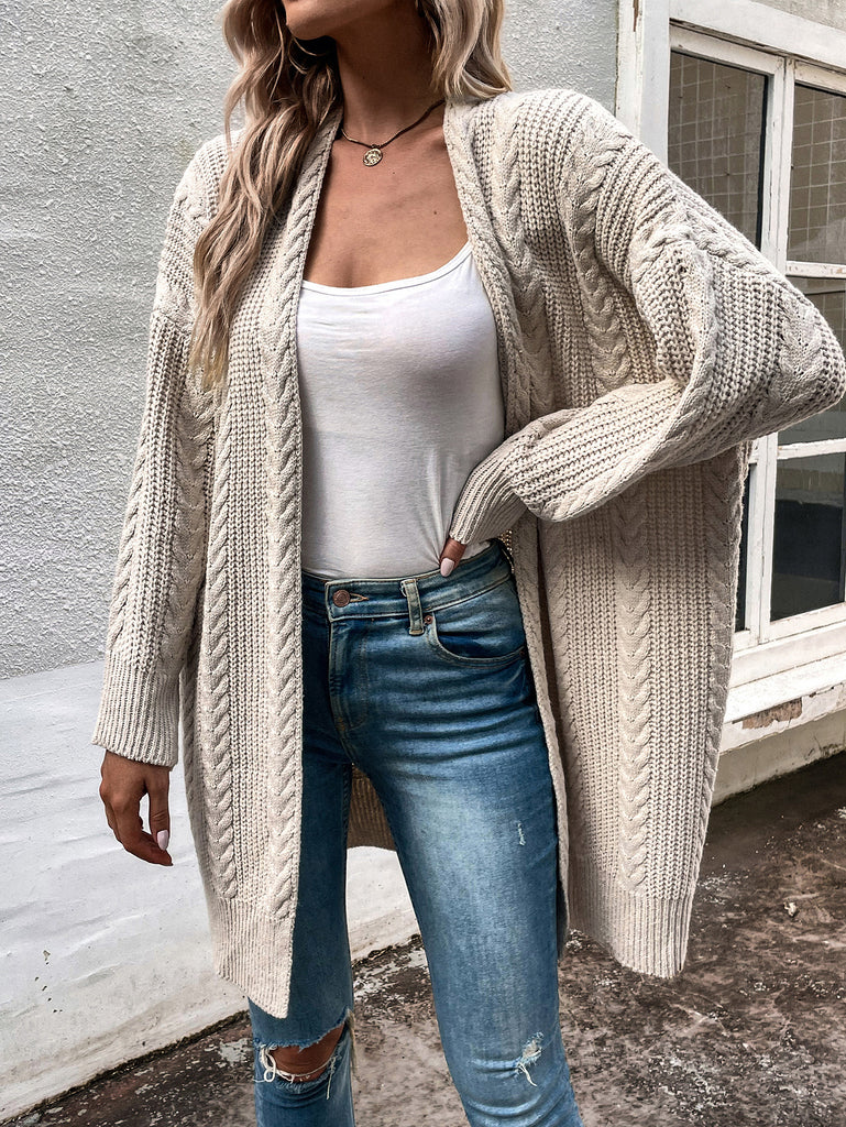 Mid-Length Hemp Pattern Sweater Cardigan Coat