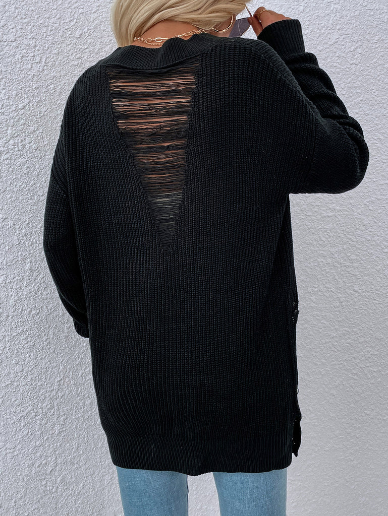 Mid-Length Irregular Ripped Pullover