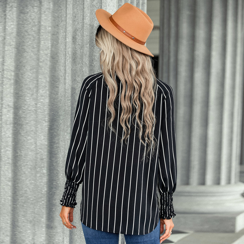 European and American Women's Clothing 2022 Early Autumn New Striped Top Women's Fashion Casual Loose-Fitting Versatile Blouse