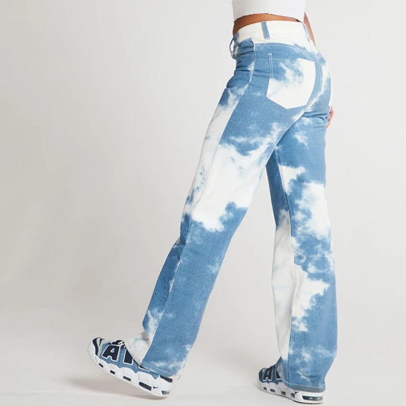 White Background Dyed Blue Fashionable Slim-Fit Long Pencil Holder Women's Jeans