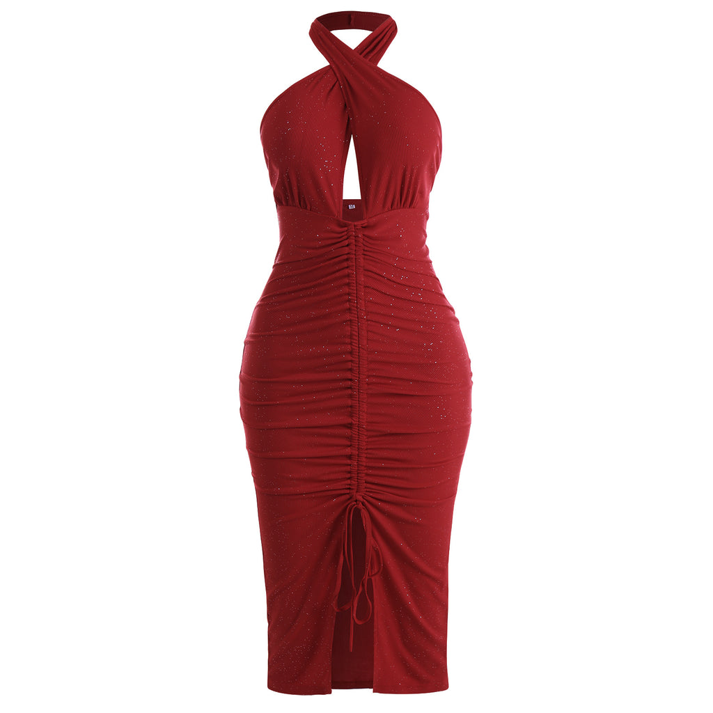 European and American women's clothing 2022 new foreign trade halter neck tight dress sexy evening dress women