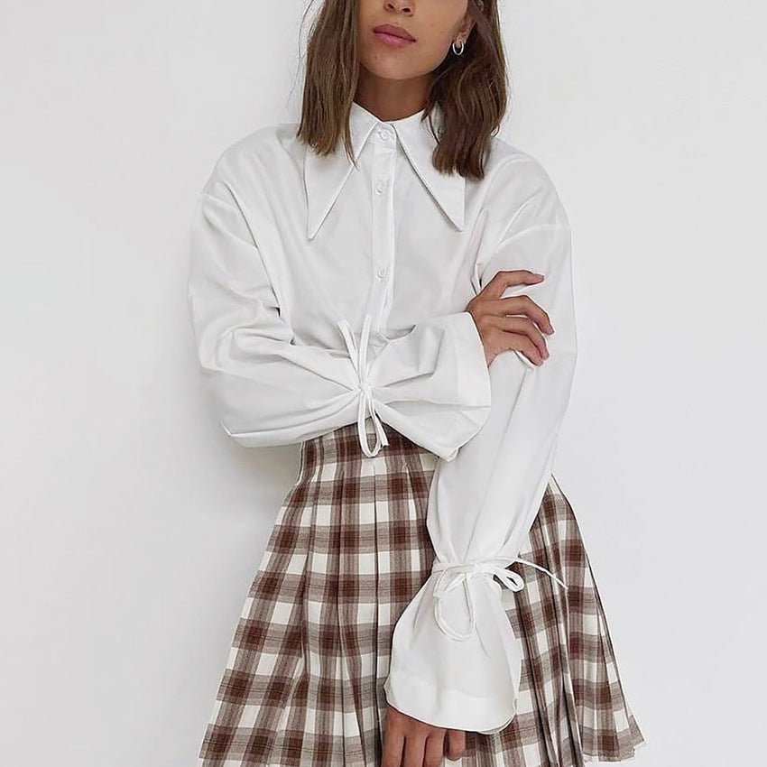 French Style Temperament Design Bow Shirt European and American Long Sleeve All-Match White Shirt Women