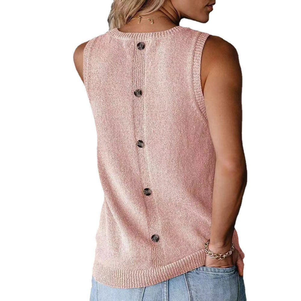 Bestseller Ice Silk Pocket Vest Large Size Button Design Solid Color Sweater for Women