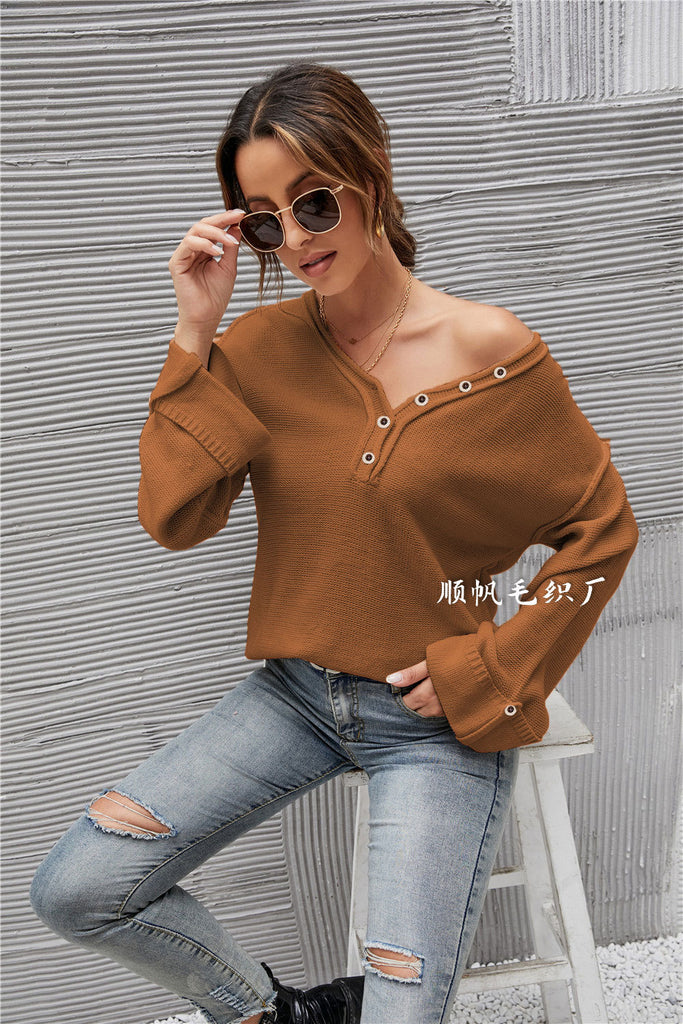 Solid Color Pullover Women's plus Size V-neck Sweater Europe and America Cross Border Long Sleeve Sweater Women