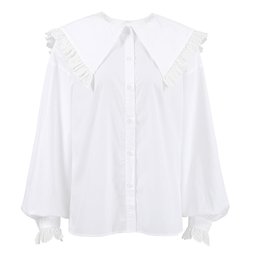 European and American Shirt Sailor Collar Lace French Style Temperament Top Fashion Commuter White Shirt