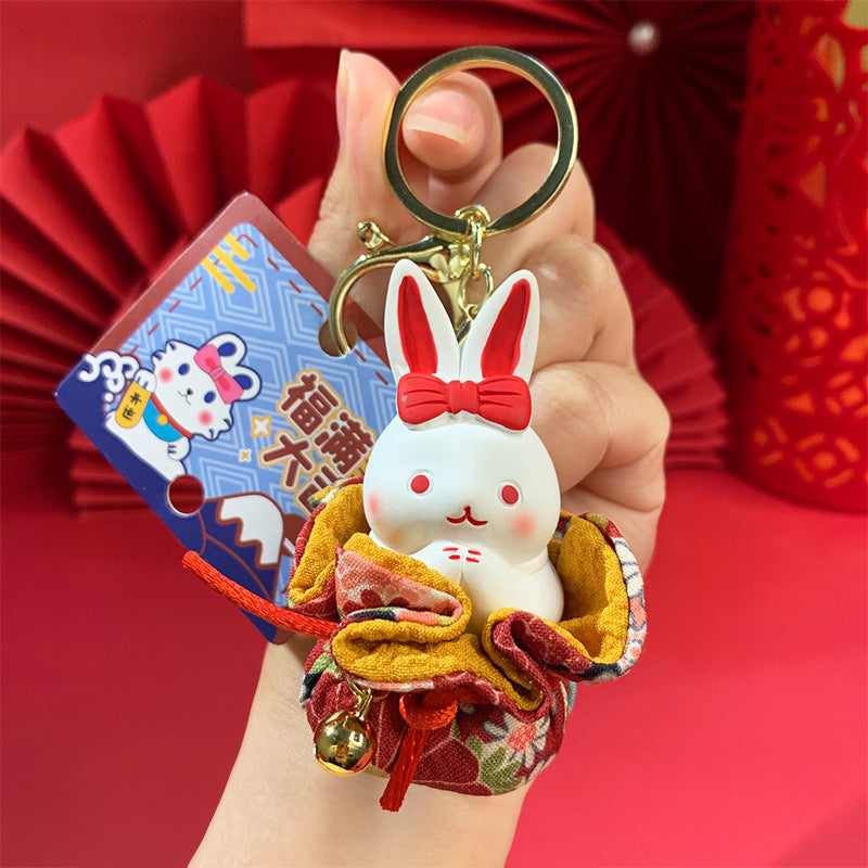 Genuine New Year Wish Rabbit Keychain Cute Cartoon Lucky Bag Rabbit Doll Pendant Creative Rabbit Year Small Gift