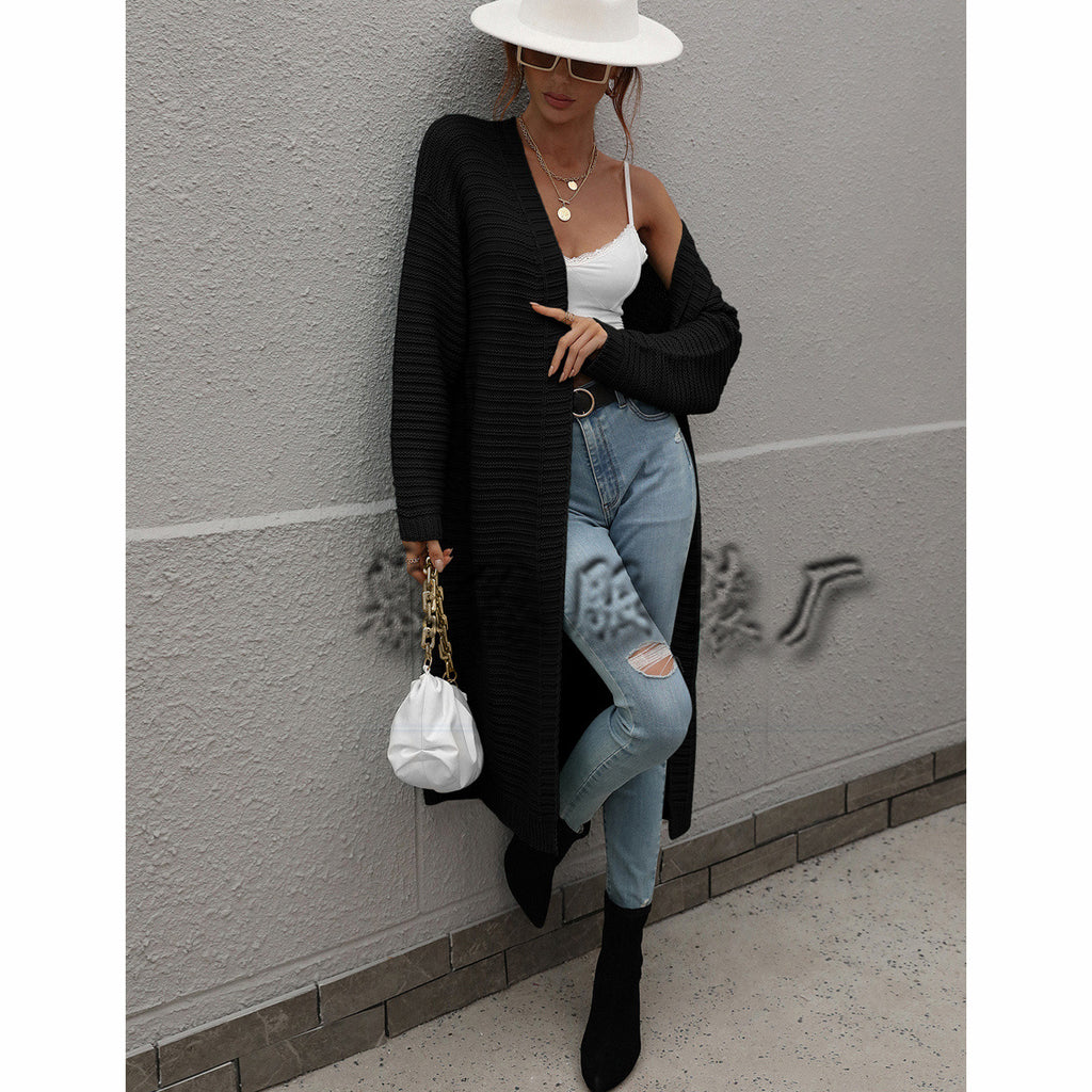 Long Cardigan Solid Color European and American Style Women Knitted Women's Cardigan Sweater Women