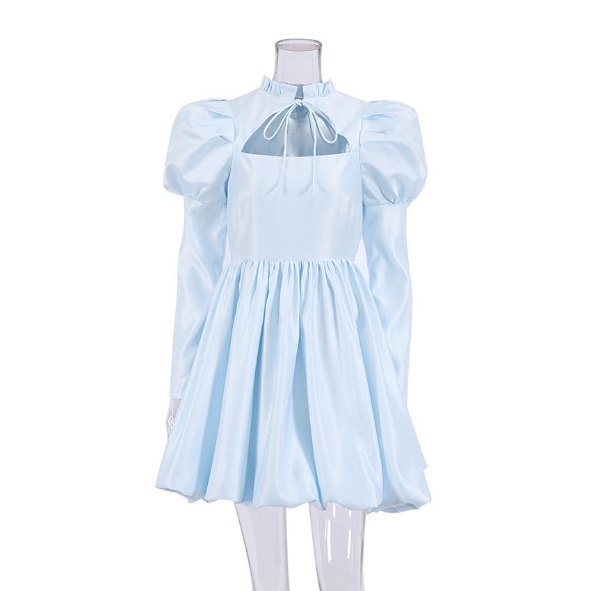 European and American Bubble Sleeve Hollow Princess Dress Niche Design Hollow Tuxedo Dress