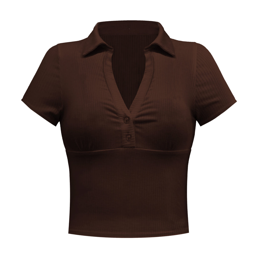 Summer Women's Retro Chic Waist-Tight Shirt Skinny Short Polo Short-Sleeved Casual T-shirt Top