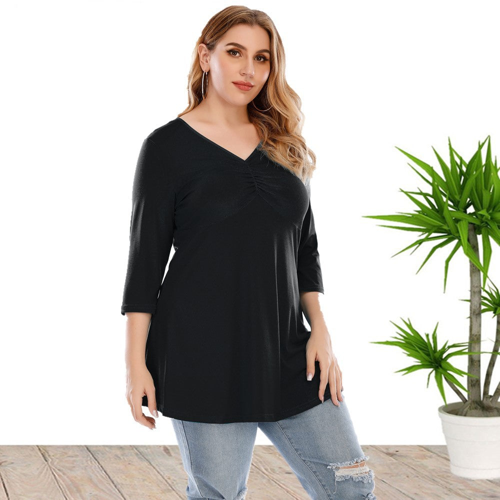 Cropped Sleeve Top plus Size Shirt