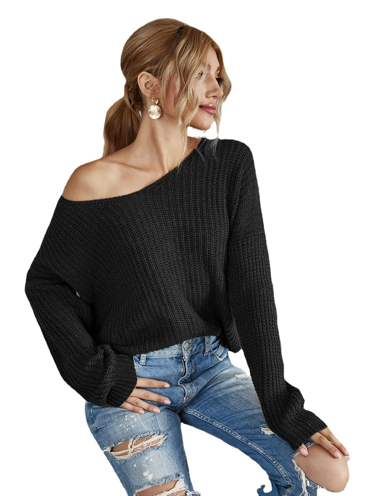 Winter New Strapless Lace-up Pullover Sweater