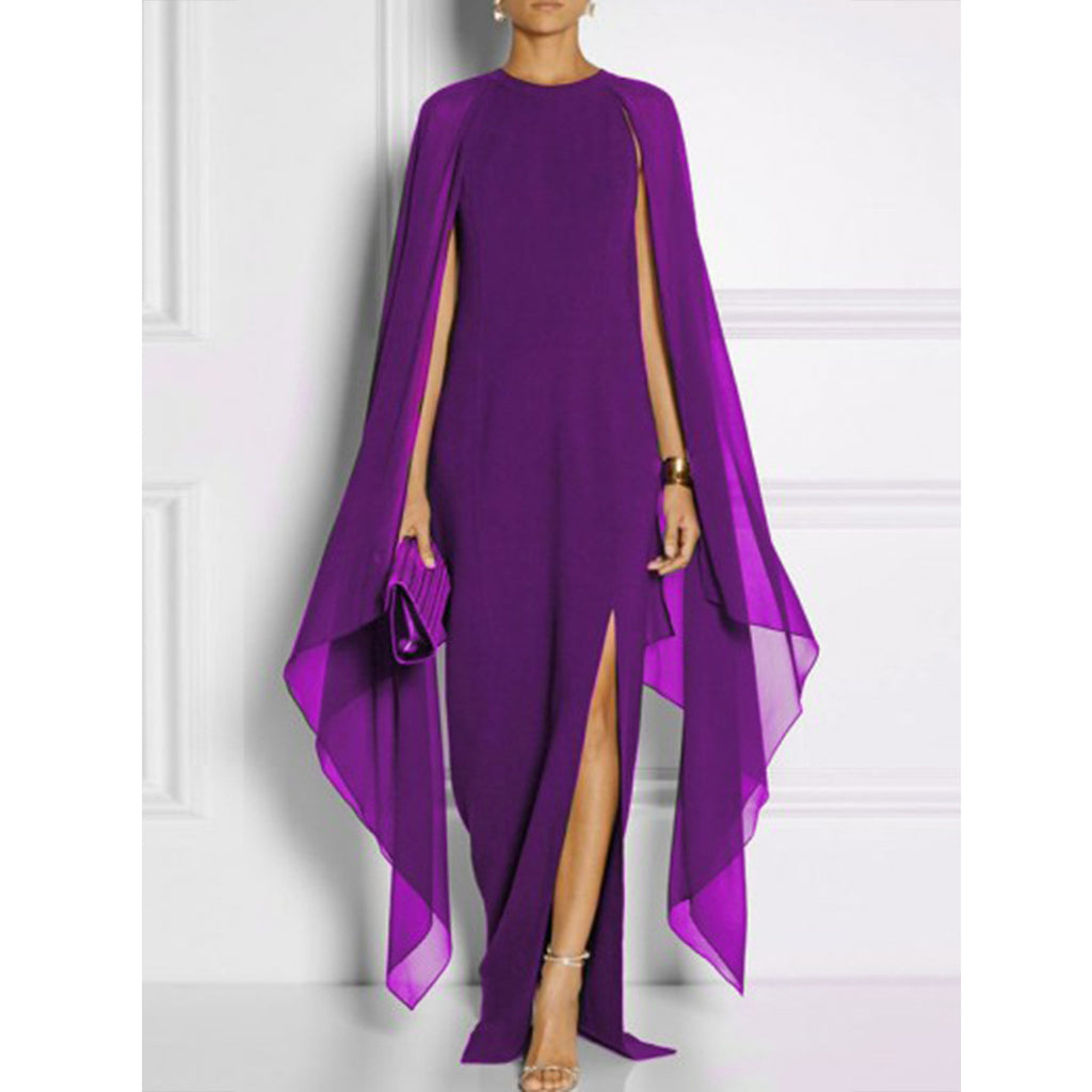 Solid Color Shawl Slit Irregular Formal Dress