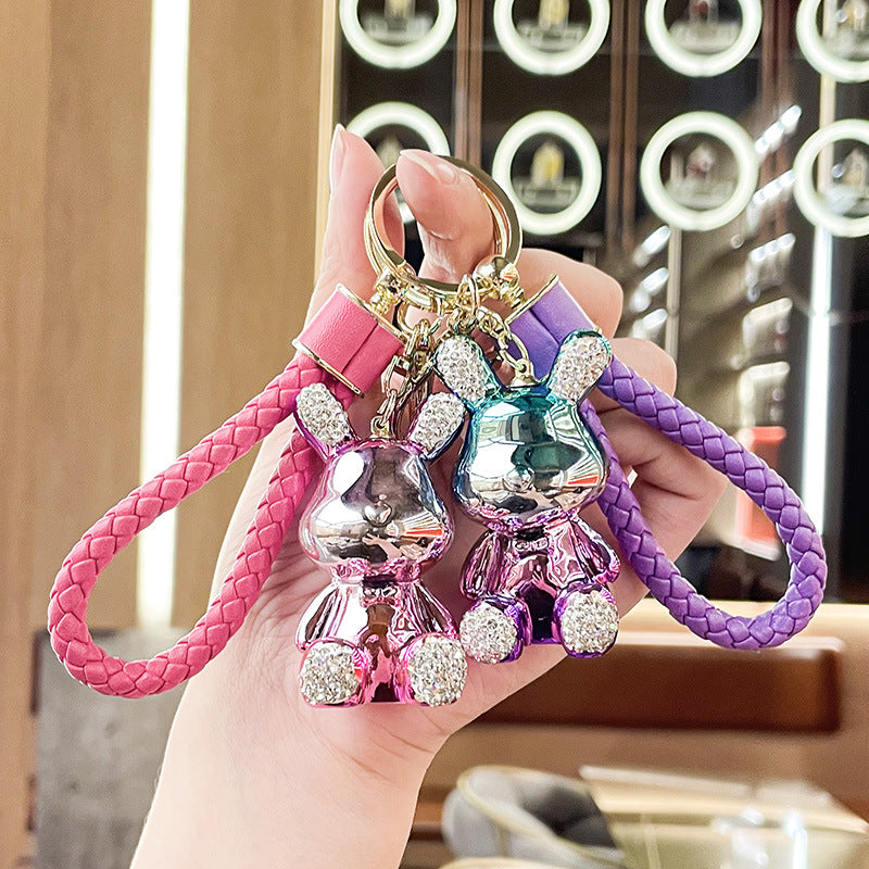 Resin Diamond Electroplated Two-Color Rabbit Keychain Cute Pendant Cartoon Doll Exquisite Bag Key Ring Pendants