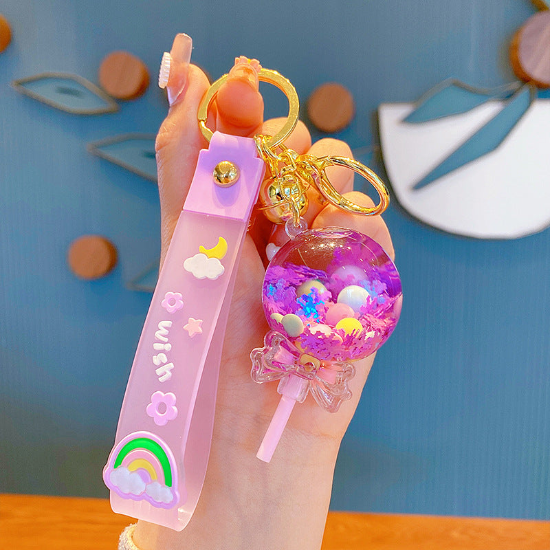 Acrylic Oil Lollipop Quicksand Bottle Keychain Pendant Female Cute Schoolbag Pendant Exquisite Small Gift