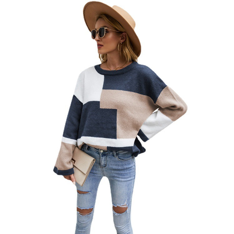 round Neck Multicolor Knitwear Large Size Loose Pullover Long Sleeve Sweater Women's Clothing
