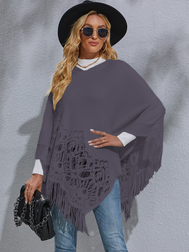 Autumn and Winter New Mid-Length Lace Tassel Shawl Sweater for Women
