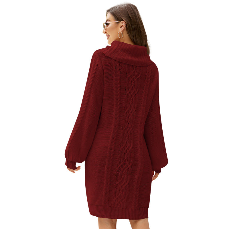 Fall/Winter Sweater Dress All-Matching Loose Knitted Dress Solid Color Twisted Long Turtleneck Sweater
