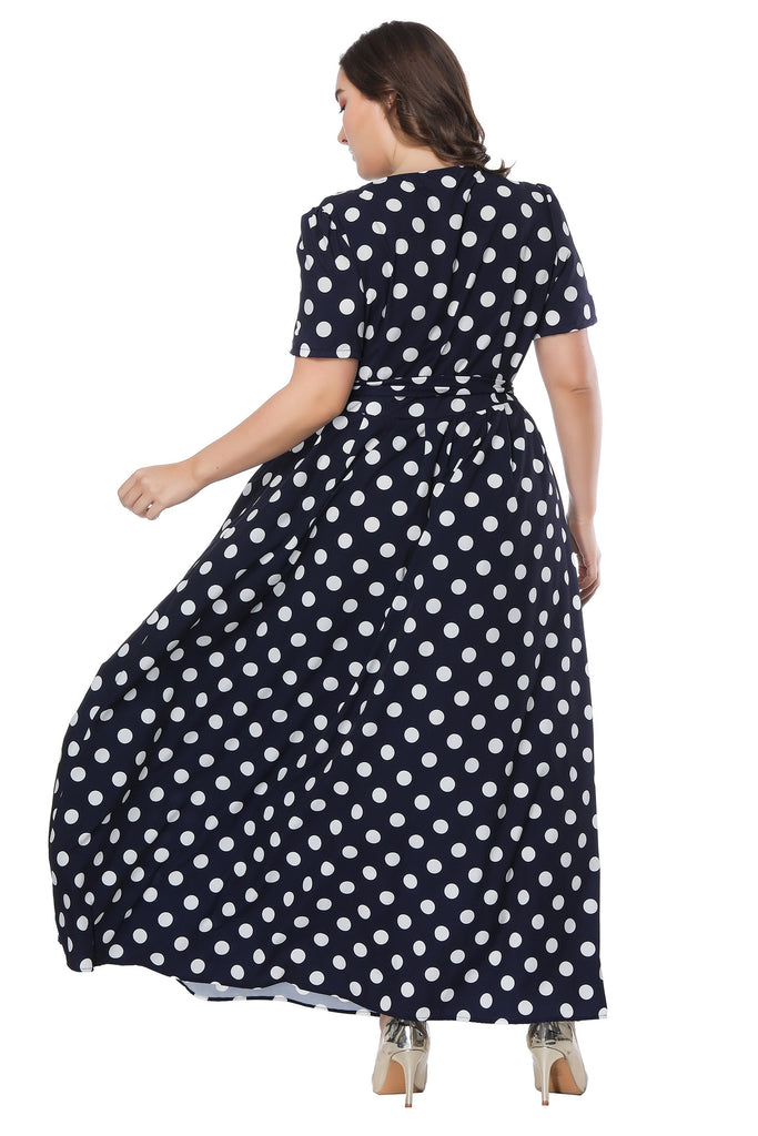 European And American Plus Size Women 'S Clothes Short Sleeve Polka Dot Swing Dress