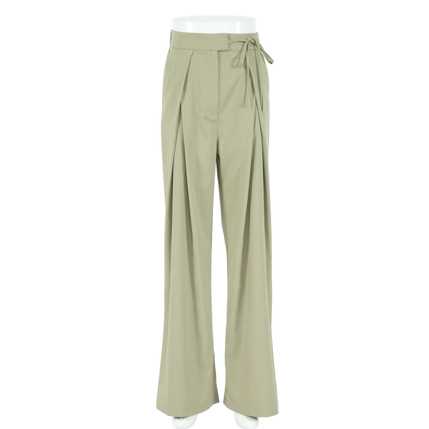 Trousers Loose Straight Bow High Waist Temperament Mop Draping Green Casual Pants