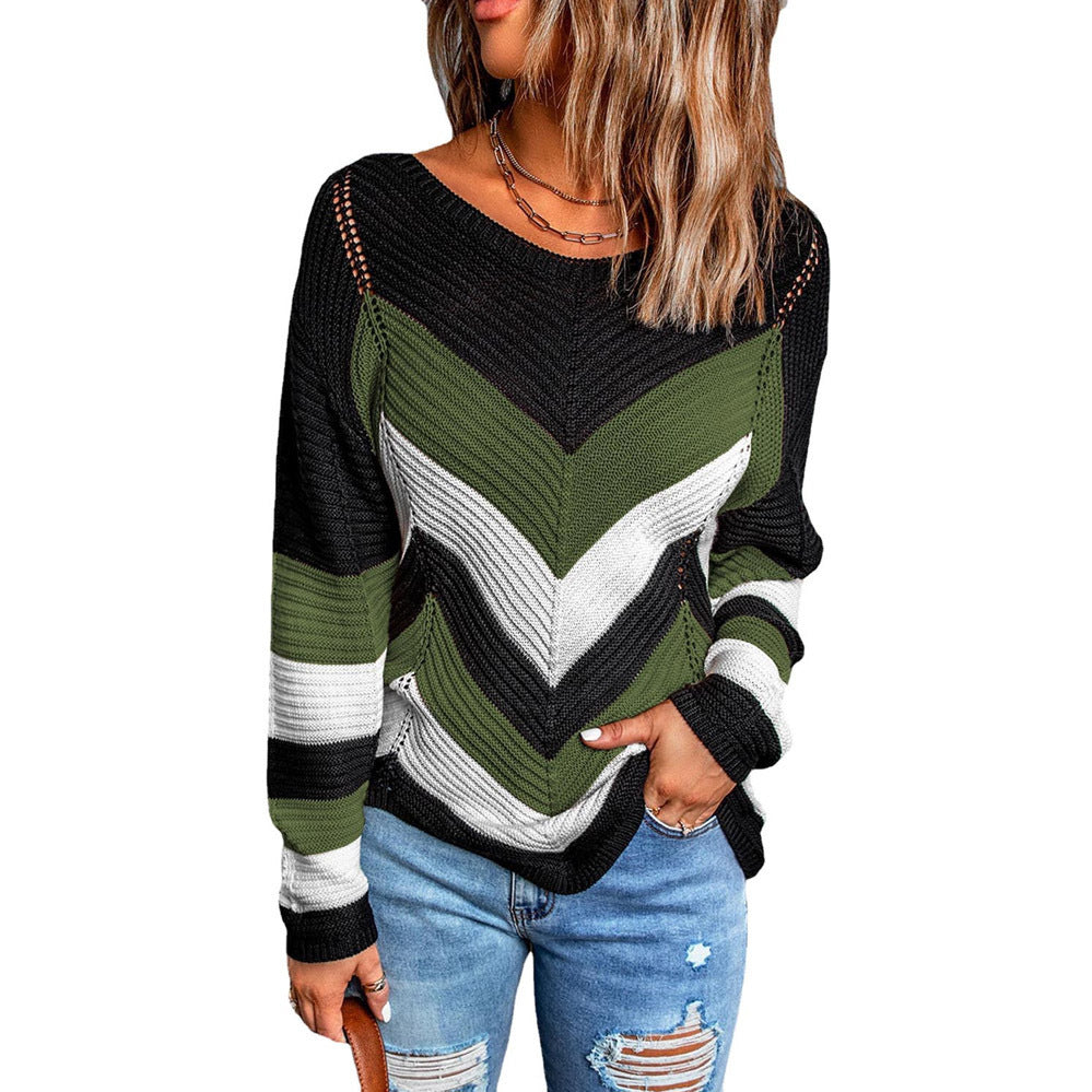 Loose Top Snow Color Matching Knitted Sweater