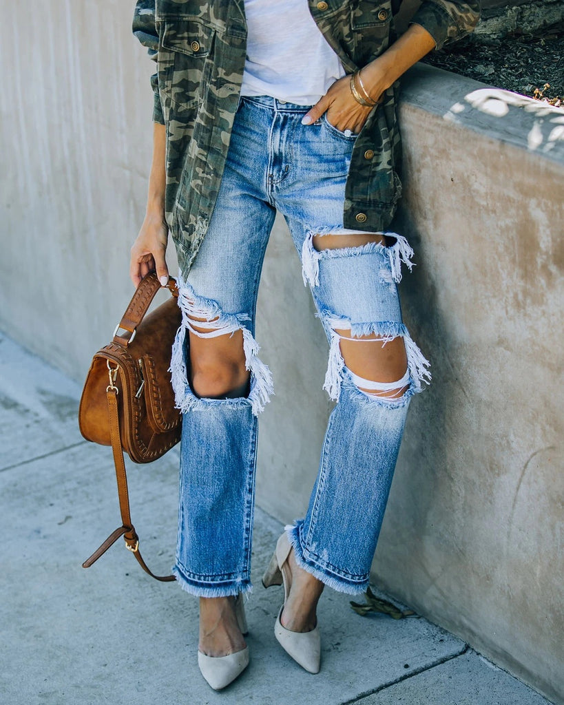 Ripped Ripped Beggar Jeans Casual Pants Trousers for Women
