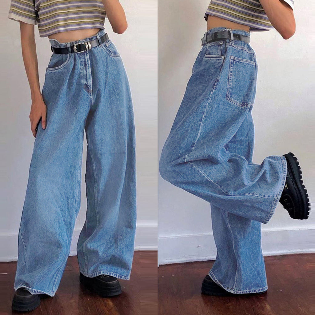 Jeans Women's European and American New Washed Fashion High Waist Loose Draggle-Tail Trousers
