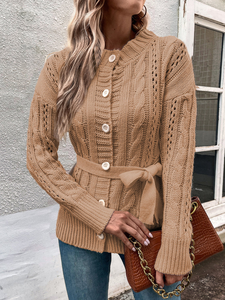 Autumn and Winter New Hemp Pattern Breasted Cardigan Sweater Coat for Women