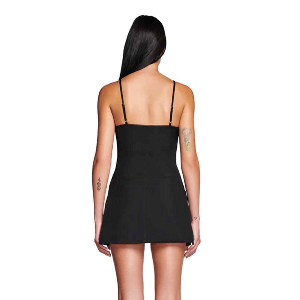 Hot Girl Sexy Slim Fit Backless Split Skirt Black Camisole Dress Small Dress