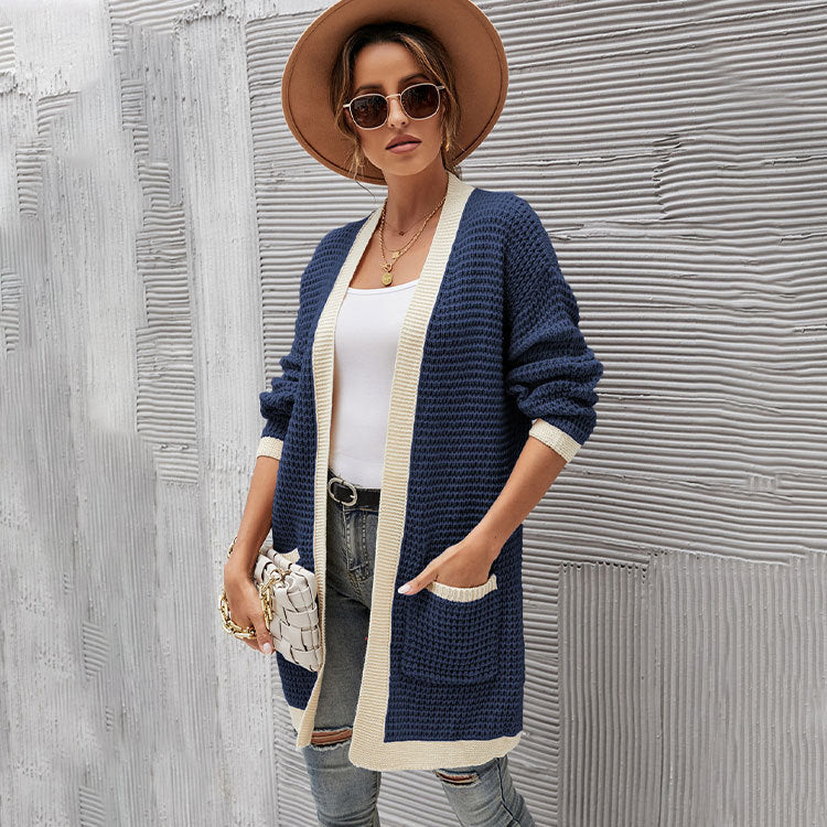 Loose plus Size Color Matching Long Sleeve Sweater Coat Women