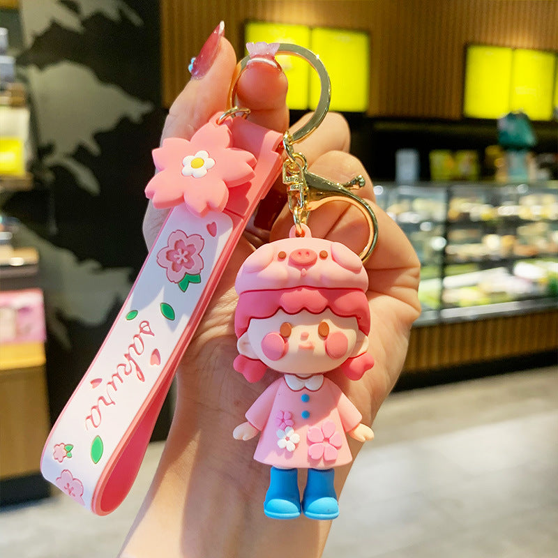 Japanese Style Pink Girl Car Key Ring Pendant Girl Heart Keychain Female Cute Schoolbag Pendant Key