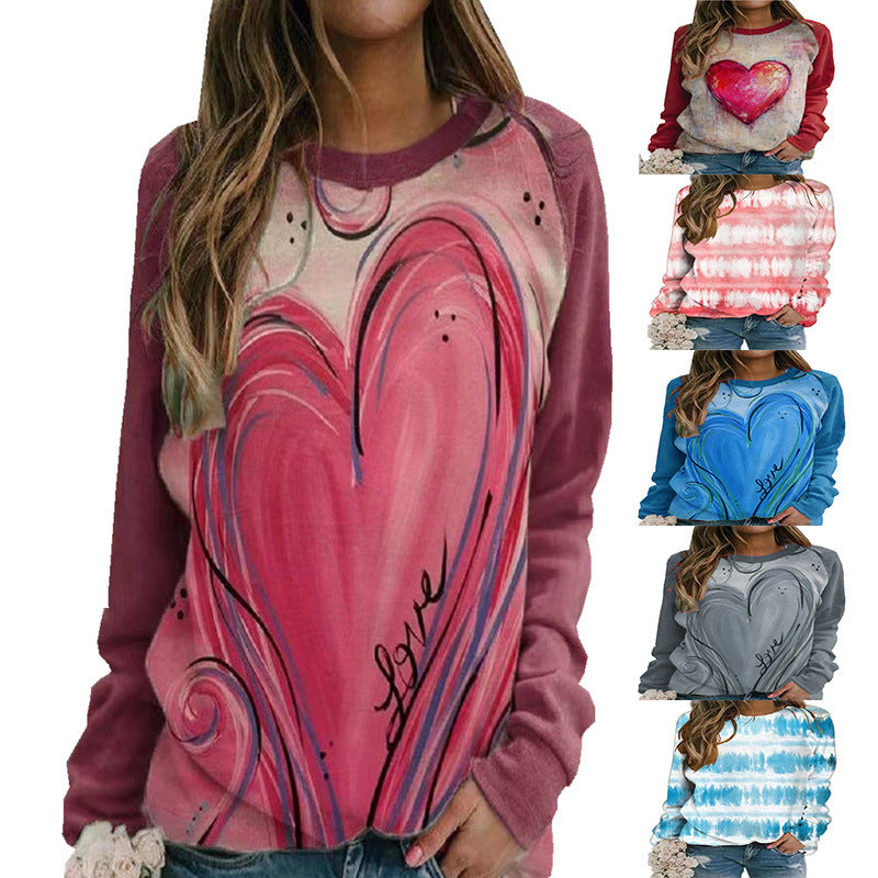 Spring and Summer Loose-Fitting Casual round-Neck Long-Sleeved Printed T-shirt for Women