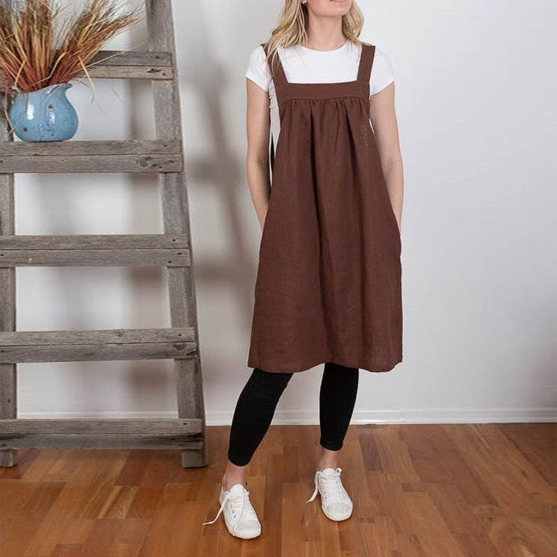 Solid Color off-the-Neck Suspender Skirt Loose Slimming Overknee Skirt