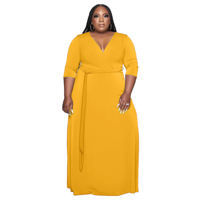 Women's Solid Color Stylish Loose plus Size Dress with Belt