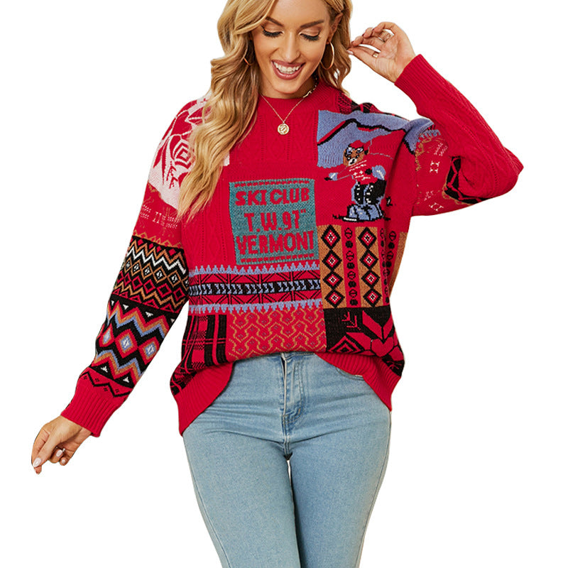 European and American Christmas Sweater Autumn and Winter Loose Pullover Christmas Holiday Sweater for Women