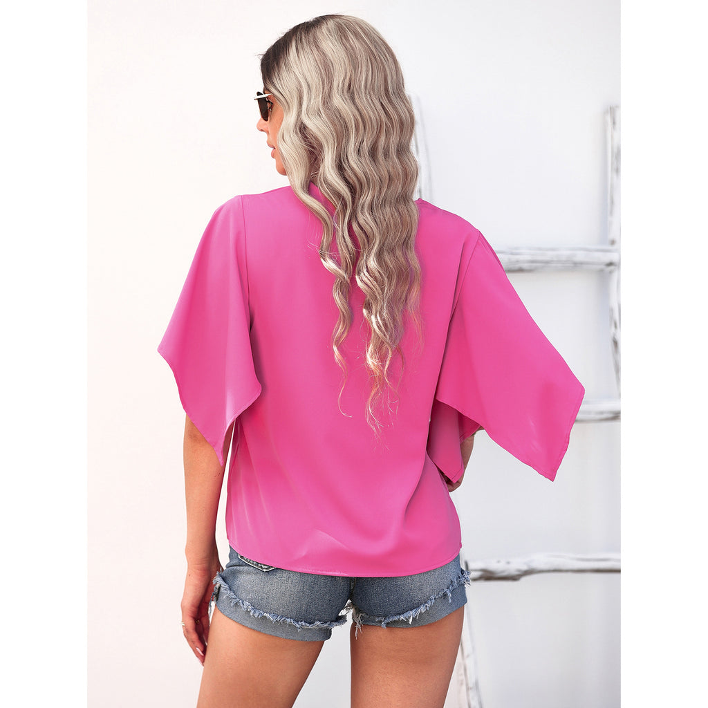 2022 Spring And Summer New Women 'S Short-Sleeve Shirt Fashion Solid Color And V-neck All-Matching Shirt