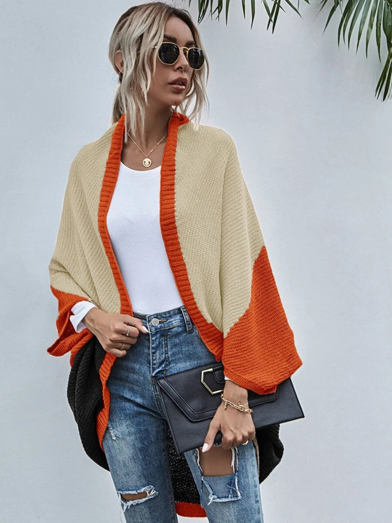 Contrast Color Shawl Autumn and Winter New Color Stitching Knitted Cardigan Sweater Coat