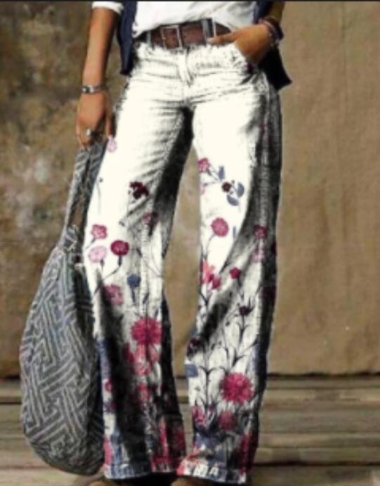 Wide-Leg Pants Straight Urban Casual Trousers No Belt High-Waisted Trousers