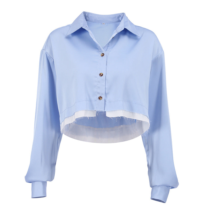 Long Sleeve Short Sense of Design Shirt Stitching Temperament Commute All with Fashion