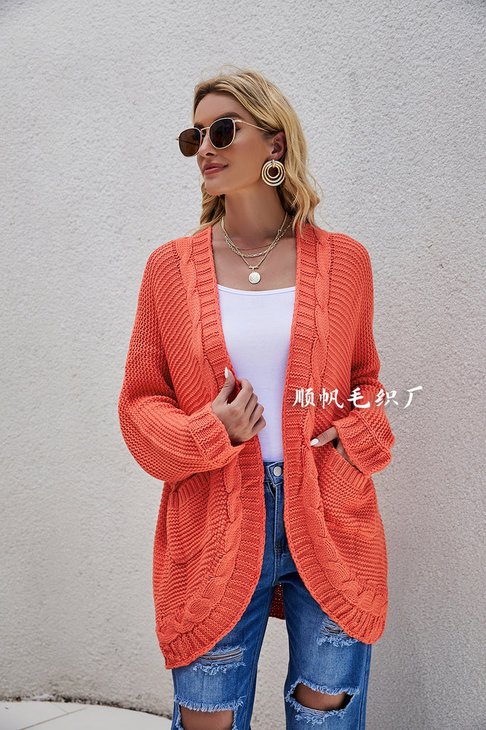 Twisted Rope Cardigan Fashion plus Size Thick Needle Sweater Coat for Women