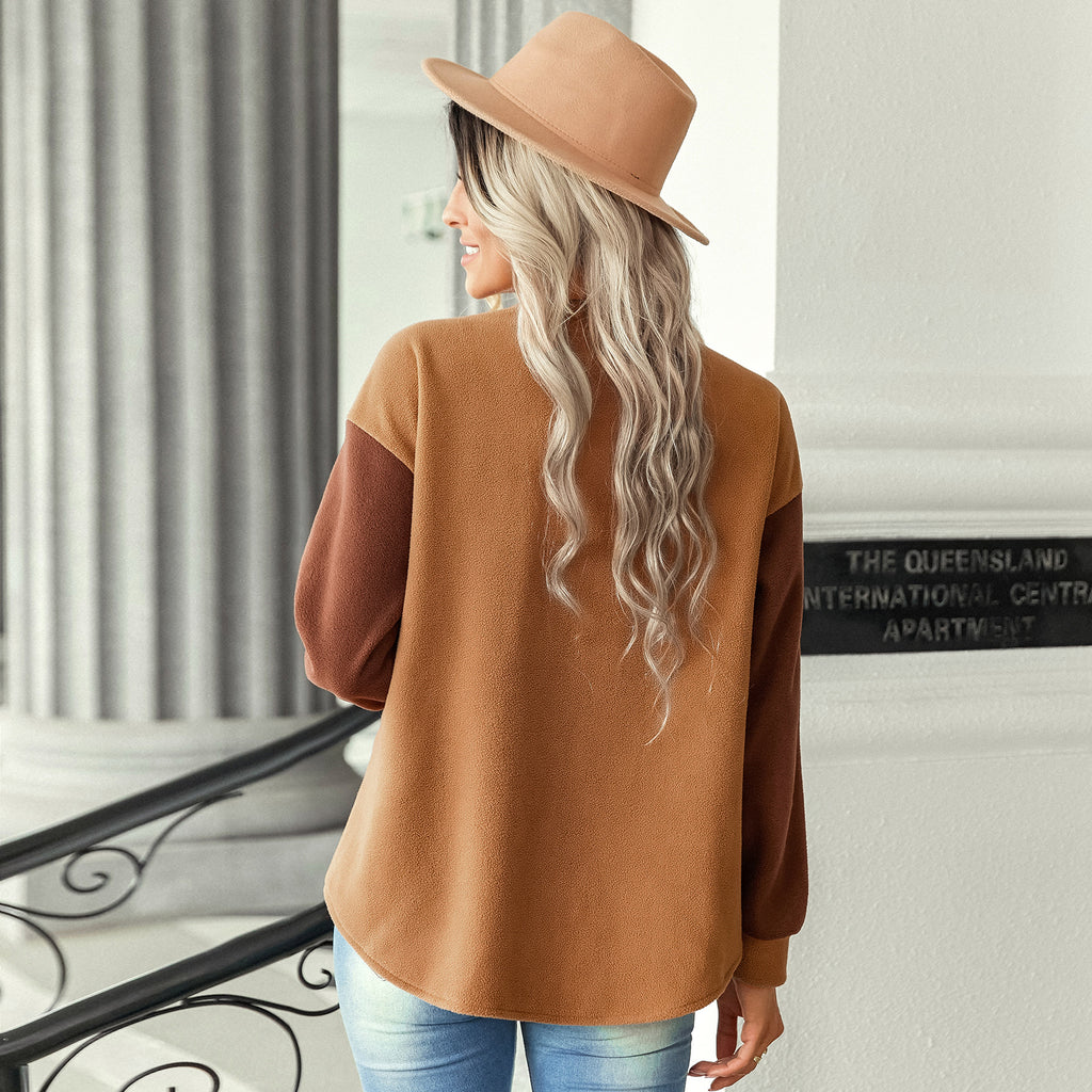 2022 Autumn and Winter New Woolen Coat Women's Foreign Trade Women's Clothing Fashion Colorblock Plush Top