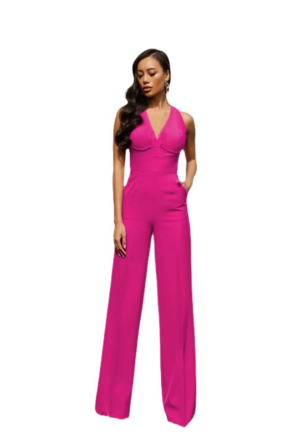 Sexy Sling Velcro Dress Casual Straight-Leg Jumpsuit