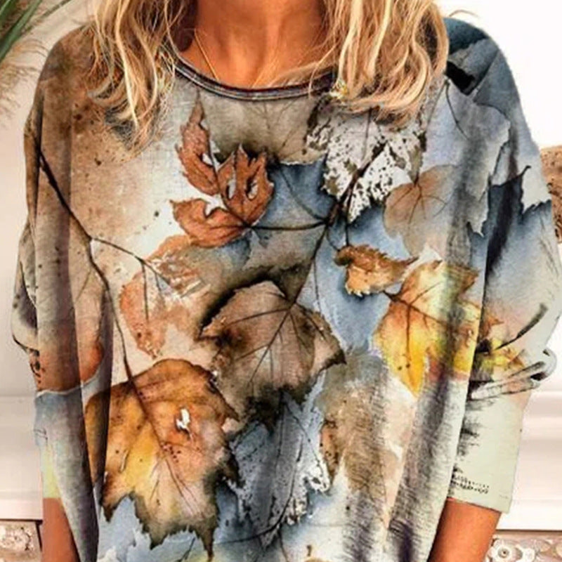 Autumn and Winter New Long-Sleeved Printed T-shirt Top for Women