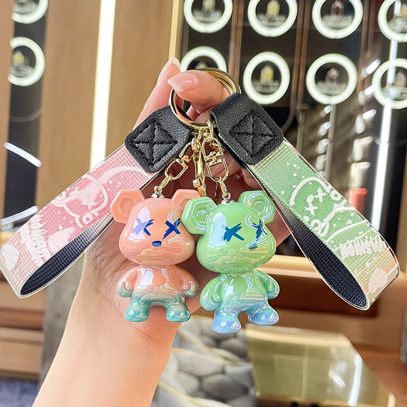Graffiti Dragon Bear Acrylic Gradient Color Bear Keychain Pendant Couple Cute Key Chain Ornament Gifts