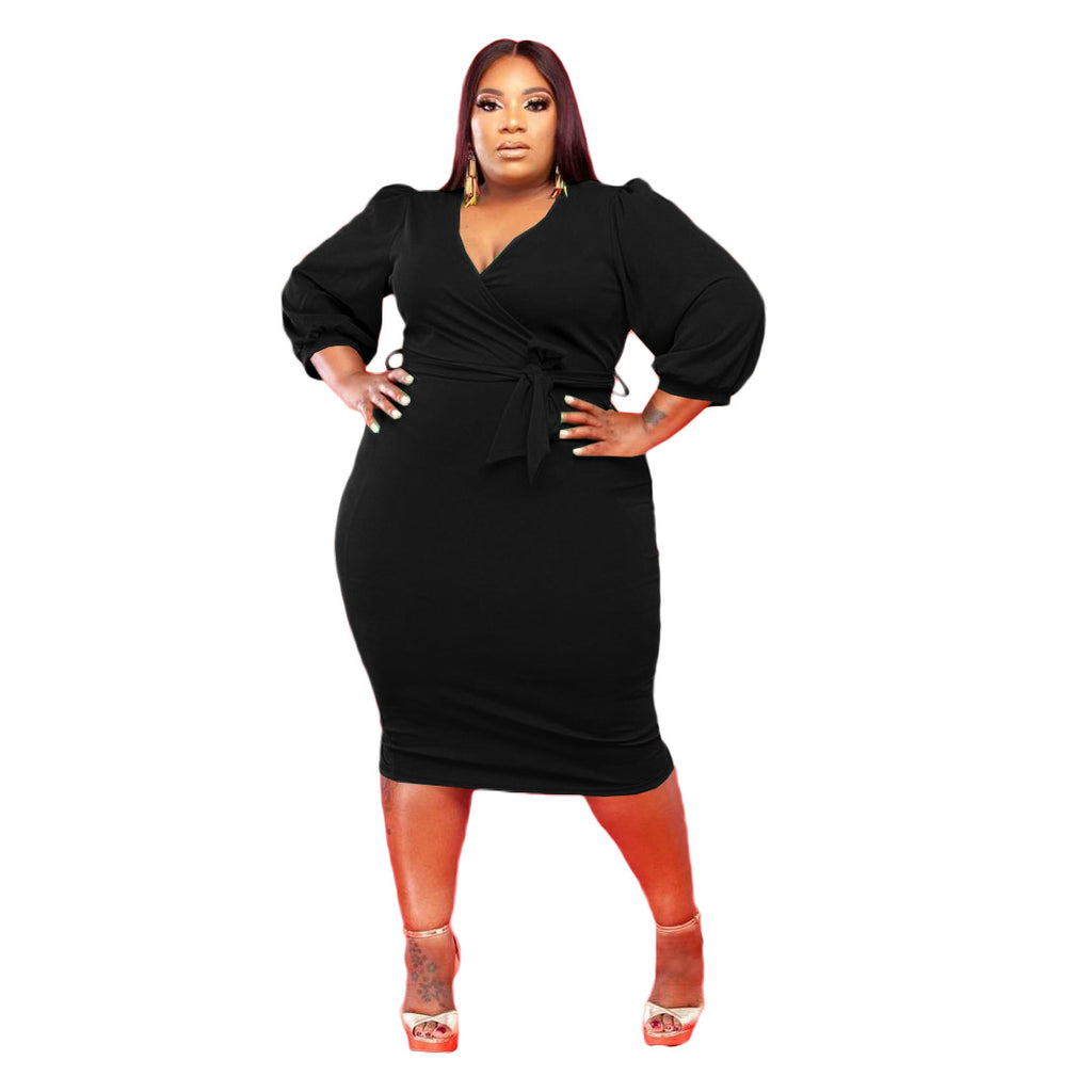 Large Size Women's Clothing Fashion Casual Puff Sleeve Fat Woman Dress