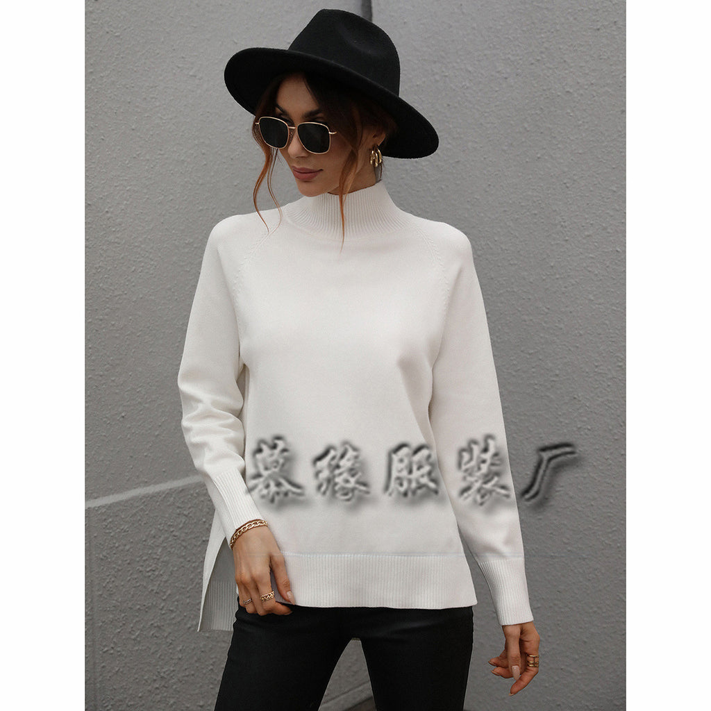 Solid Color Sweater Turtleneck Cross-Border European and American Women's Clothing Solid Color Foreign Trade Turtleneck Sweater for Women