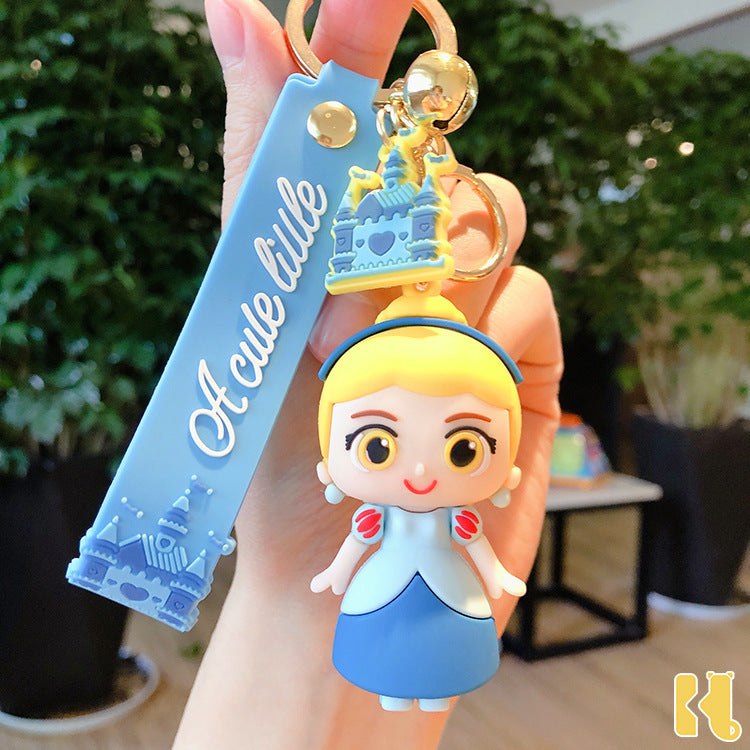Cartoon Castle Princess Keychain Cute Anime PVC Figurine Cars and Bags Pendant Ring Creative Gift
