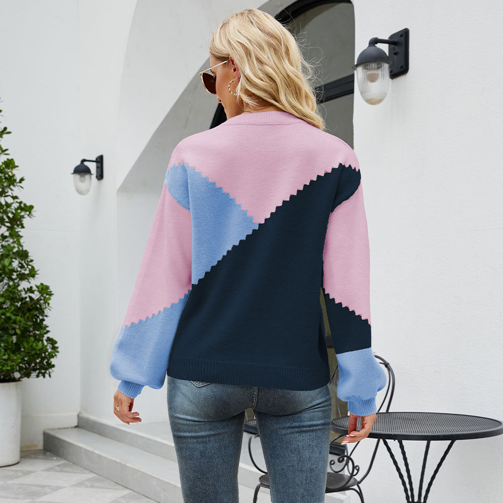 round Neck Multicolor Knitwear Fashion Pullover Stripe Sweater for Women