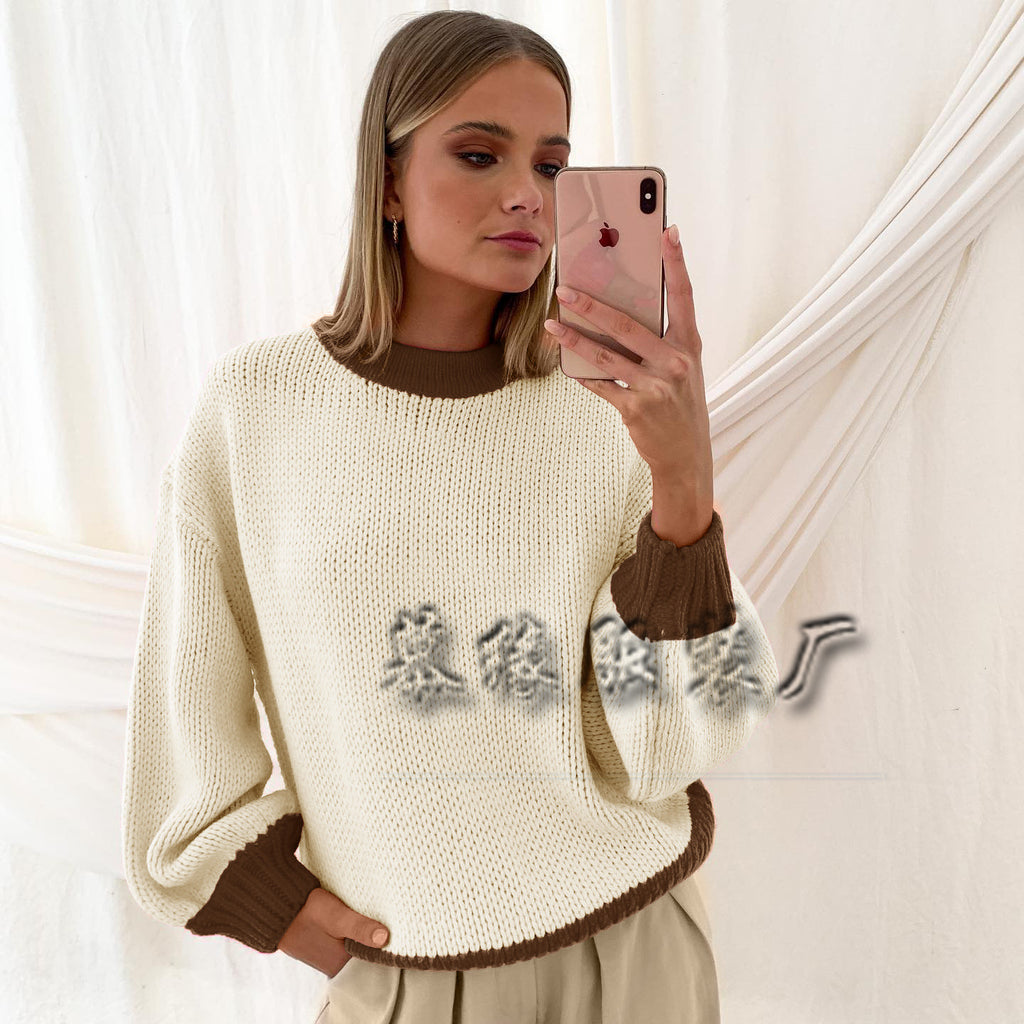 Women's Knitwear Women's Splicing Pullover Women's Loose Sweater Women